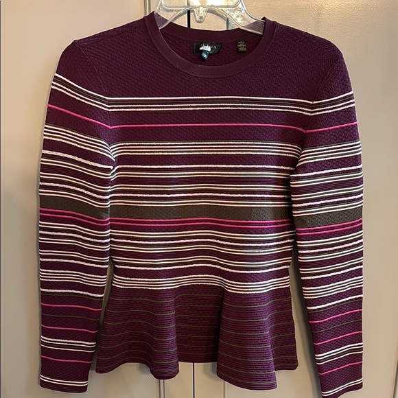 Ted Baker London Leytina Striped Peplum Burgundy Sweater SZ 2 - Picture 4 of 7